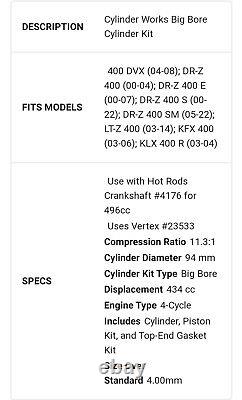 Cylinder Works Kit for Suzuki DR-Z 400 Big Bore Cylinder Works 41001-K01 2000-09